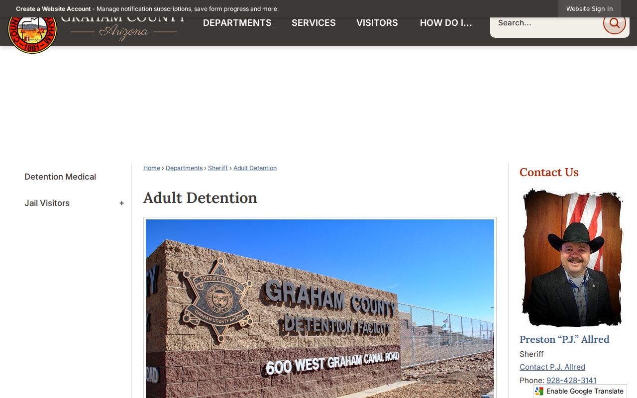 Graham County Adult Detention arrest booking and custody information
