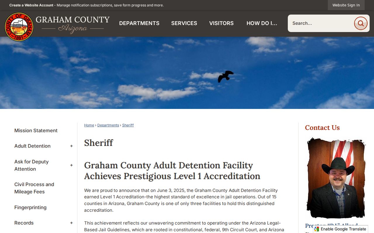 Graham County arrest history services at the Sheriff's Office