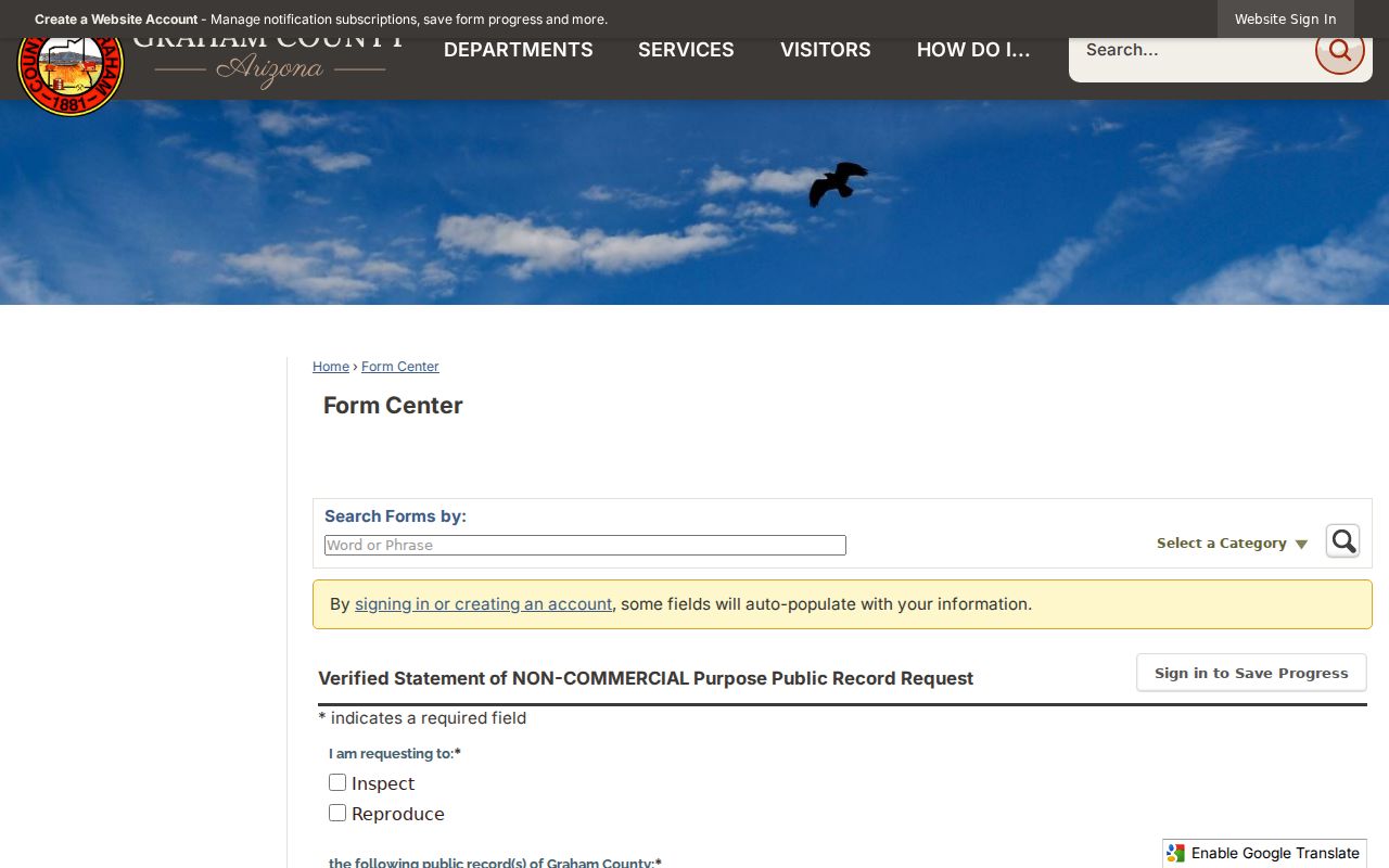 Graham County online request form for arrest and sheriff records