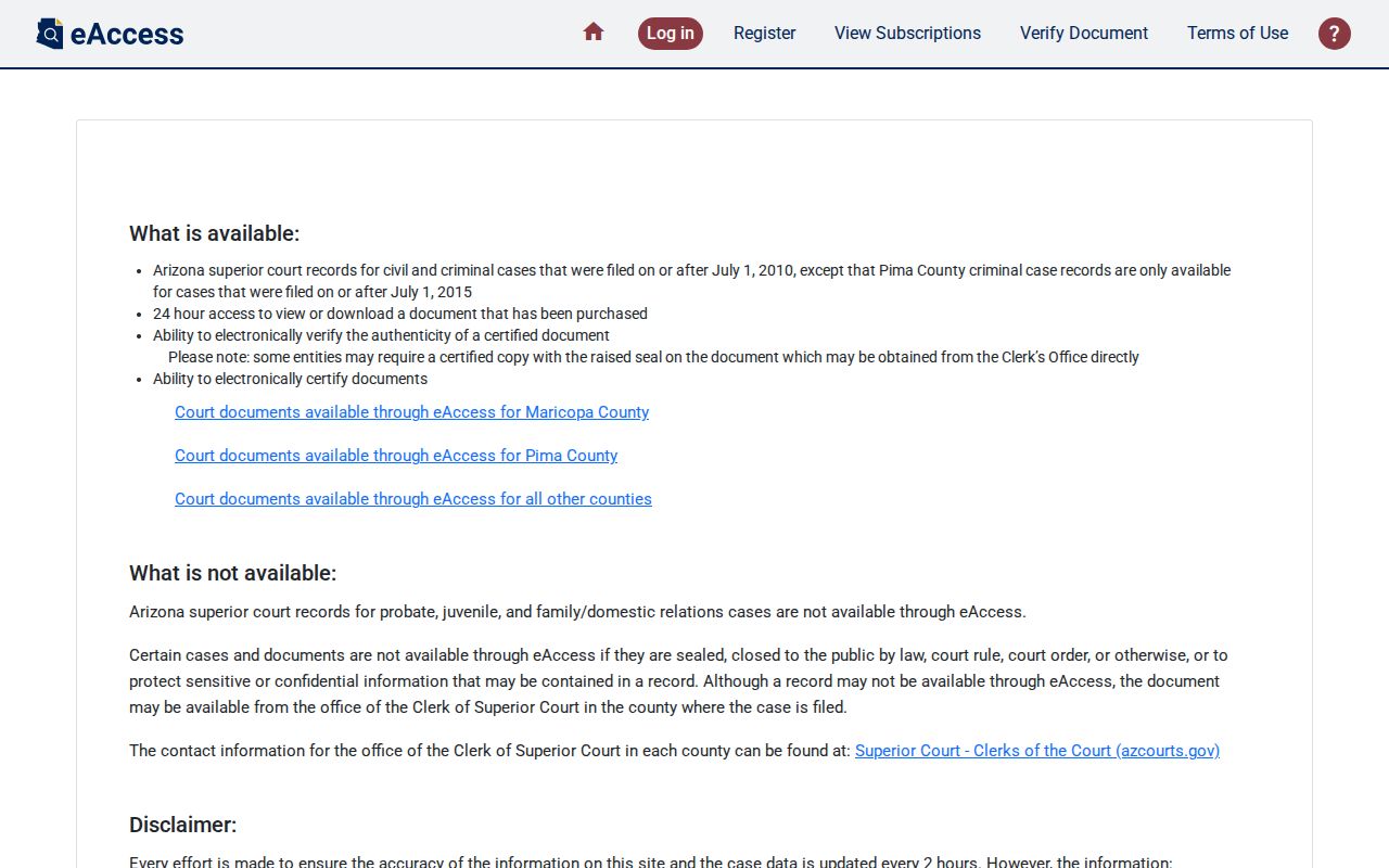 Arizona eAccess documents for Graham County criminal court records