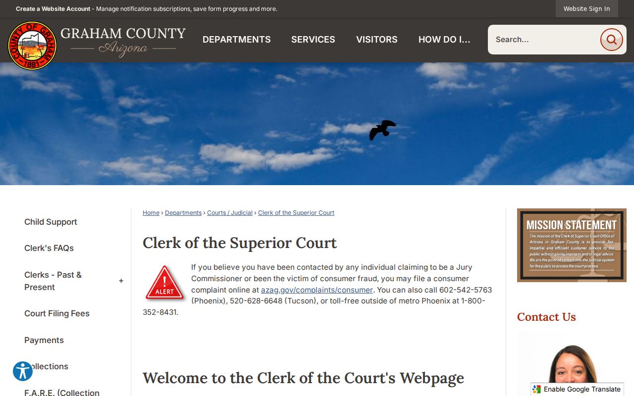Graham County criminal court records at the Clerk of Superior Court