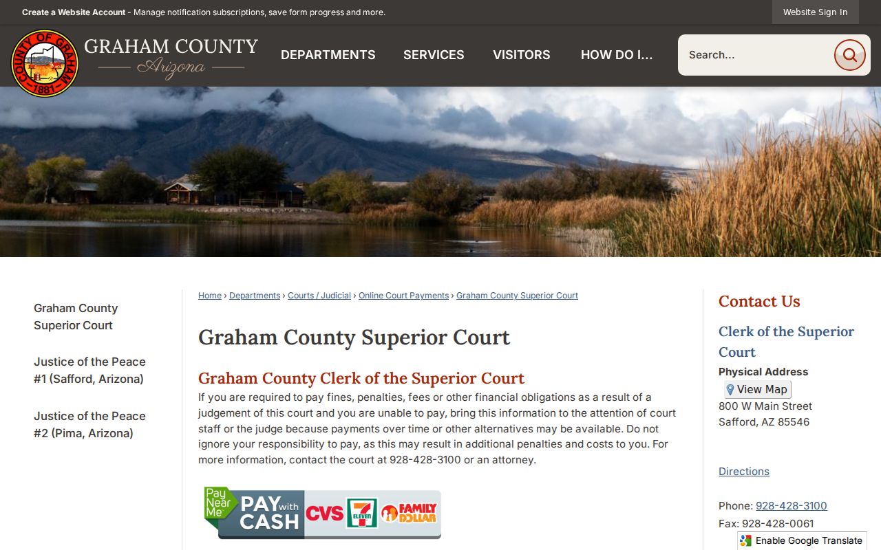Graham County criminal court case records on the Superior Court page