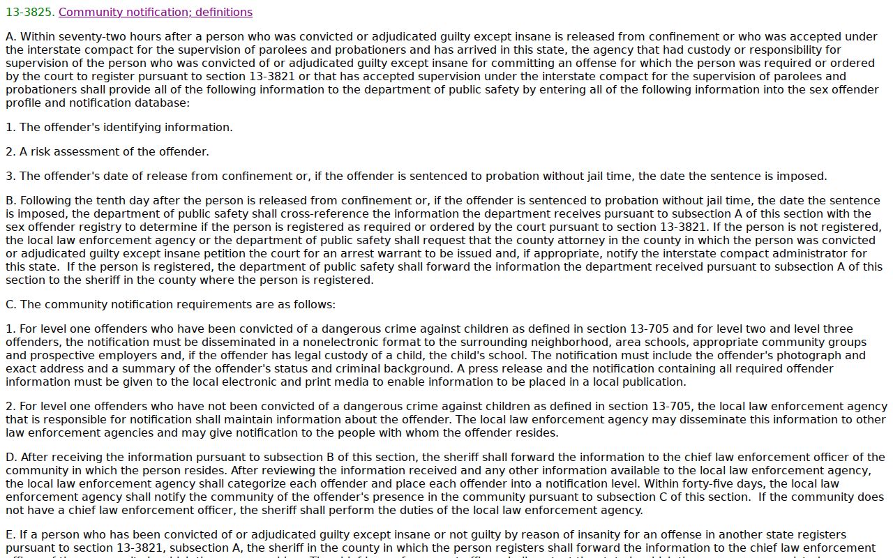 Arizona statute for Pima criminal history public access in Graham County
