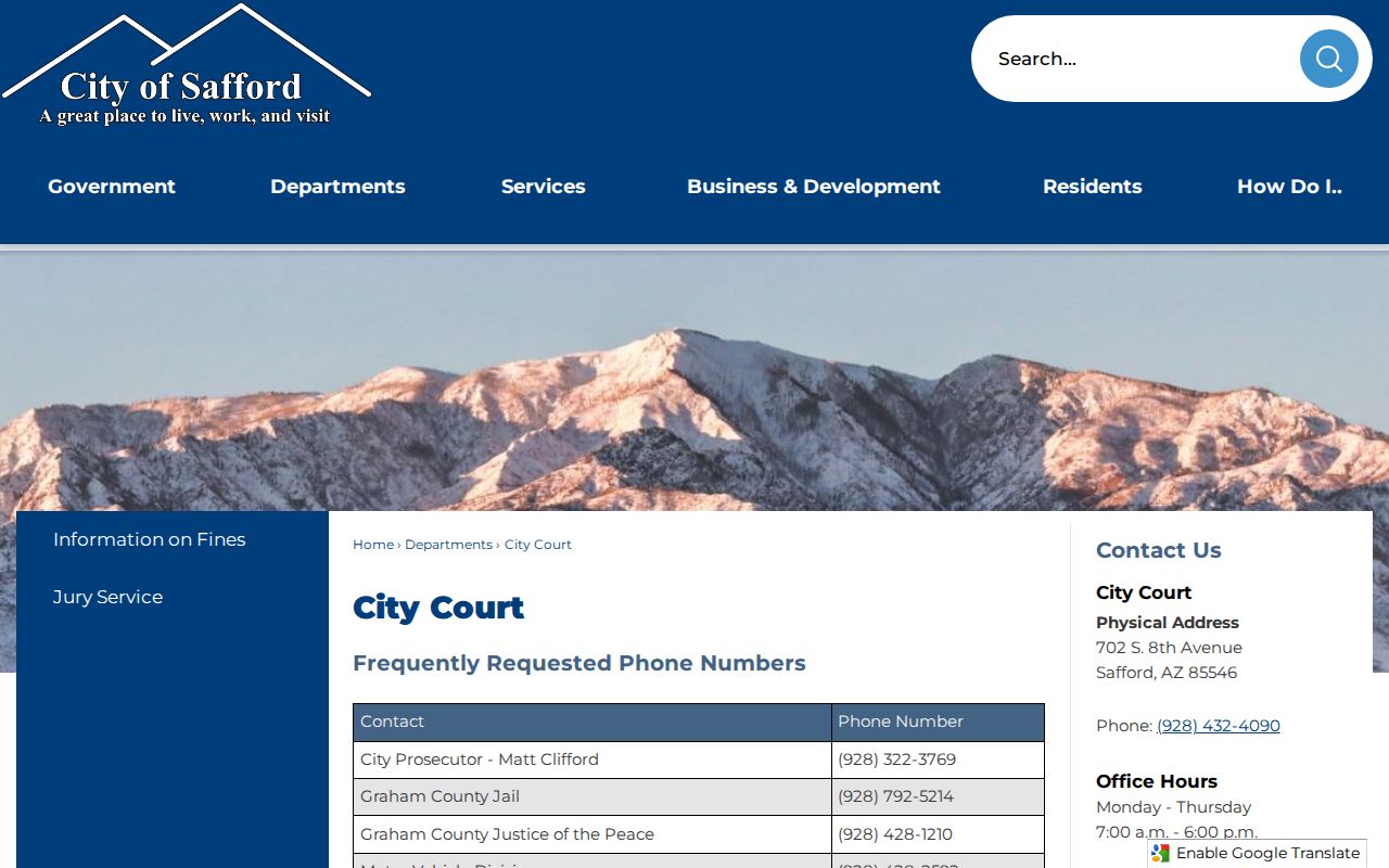 Safford City Court source for municipal criminal records and warrants