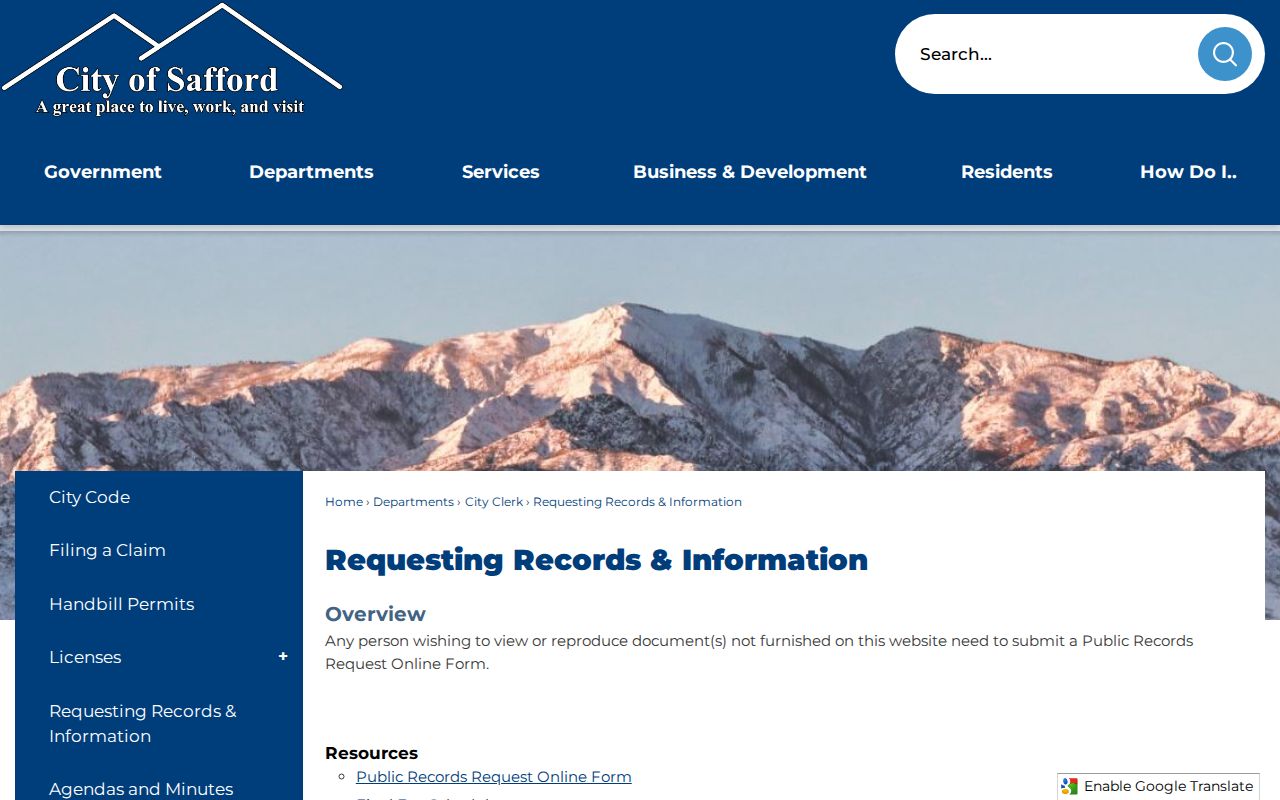 Safford criminal records request page routing police reports photos and video