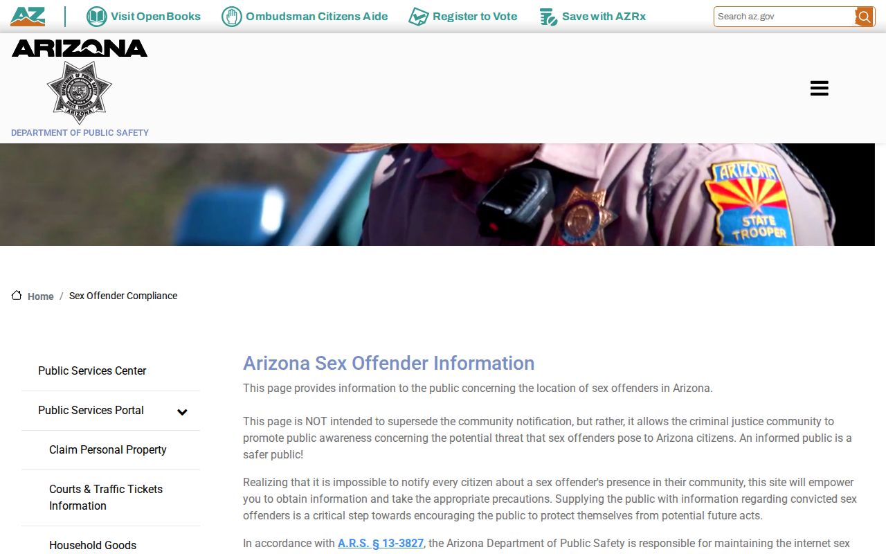 Arizona DPS compliance information for a Graham County sex offender check
