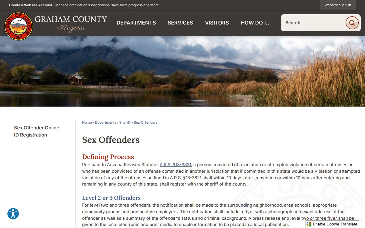 Graham County sex offender check page linking residents to the Arizona registry
